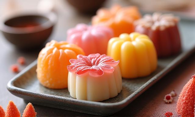 季節の和菓子を美しく盛り付けた様子